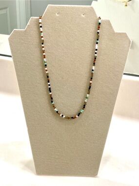J. Crew Beaded Necklace in Black, White, Brown, Mint & Gold